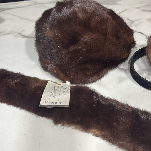 Mink fur hat beret cap Kussenkovv Brown  set - Picture 2 of 7